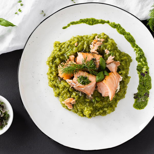 Risotto mit Microgreens-Pesto und Lachs - Risotto mit Microgreens-Pesto und Lachs